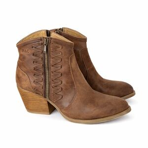 Musse & Cloud Brown Leather Ankle Boots – Size 6 Western Style Block Heel